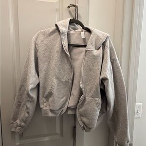 SKIMS Light Gray Fleece-Lined Zip Up Hoodie